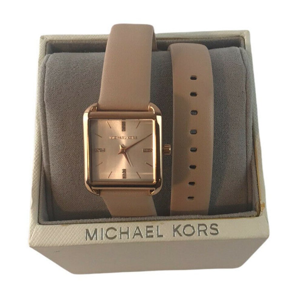 Michael Kors Ladies Drew Tan Pink Wrap Around Leather Strap Watch MK2826